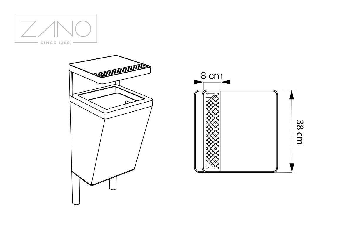 Scandik 03.046.2.Sn - Cendrier corbeille moderne Zano en acier inoxydable avec auvent_2