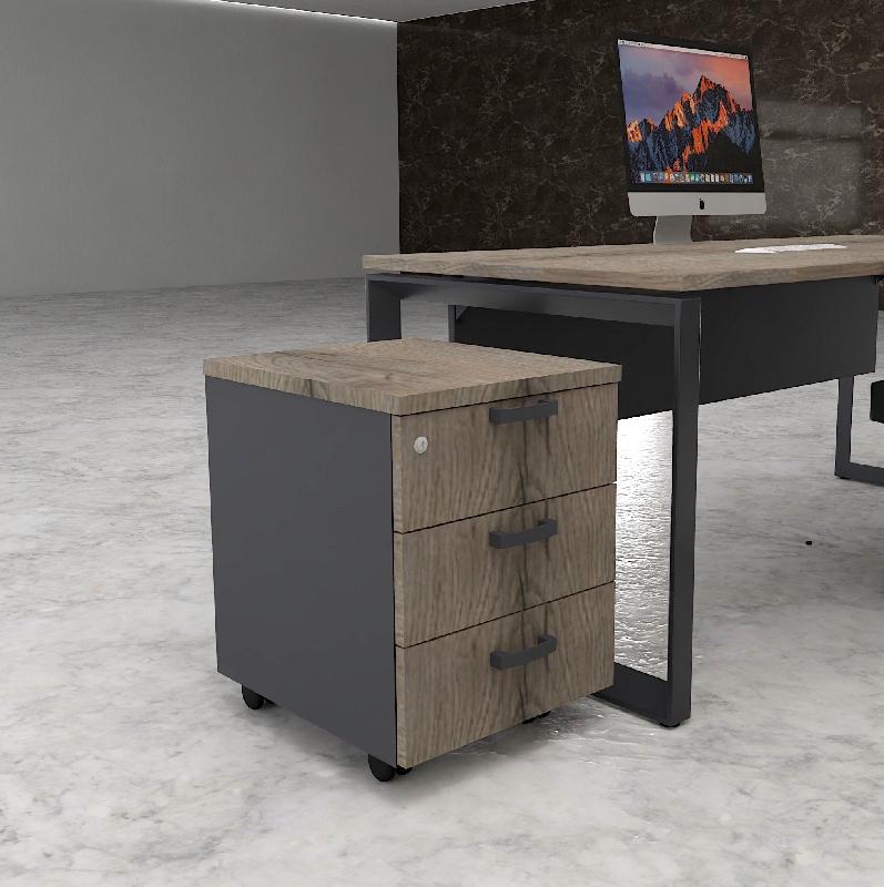 Caisson mobile 3 tiroirs classiques bicolore - MobelLinea - Gris anthracite, Chêne grisé_2