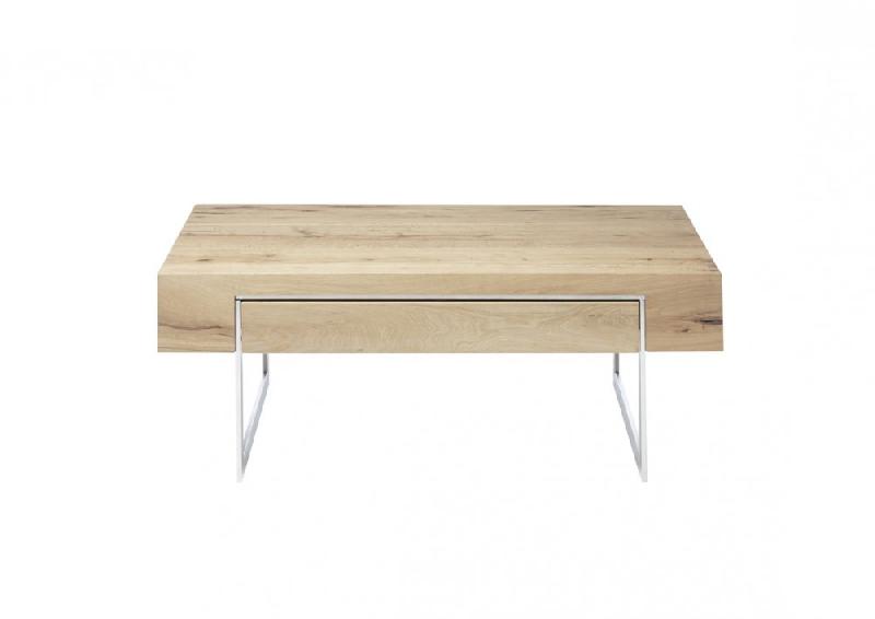 Table basse BATEO - 110 x 60 cm - Plateau chêne huilé - 1 tiroir - Piétement acier brossé_2