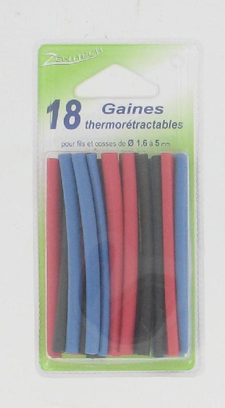 18 gaines thermorétractables rouge/noir/bleu - longueur 0.08m - diamètre 3.2 à 12.7mm avant rétreint - ZENITECH_2