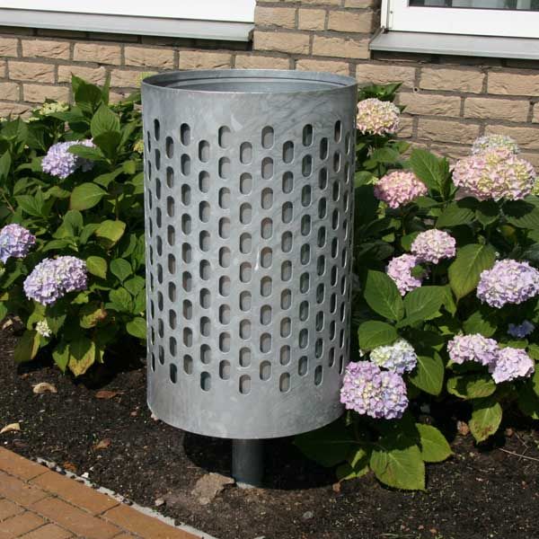 Corbeille à déchets métallique Falco - Poubelle publique avec carénage cylindrique en tôle perforée galvanisée_2