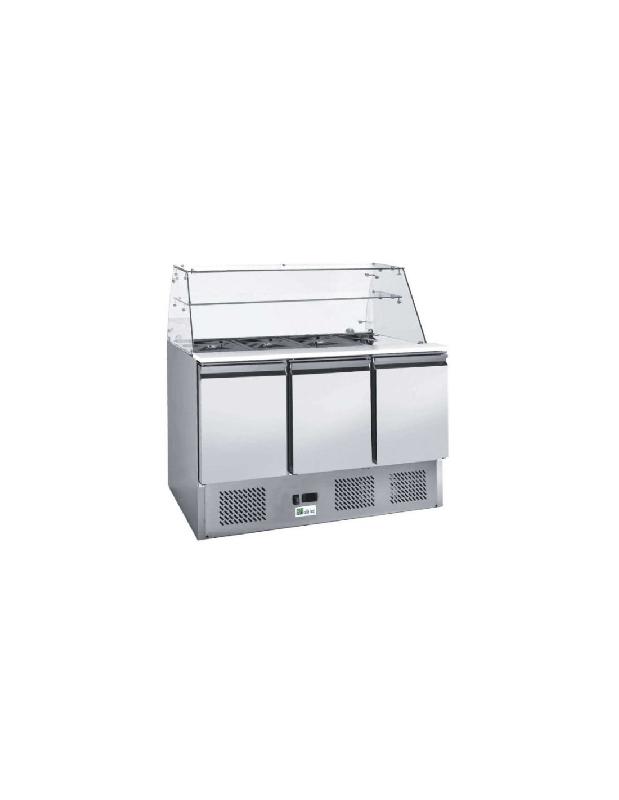 Saladette réfrigérée 3 portes positive avec vitrage - 4 bacs GN 1/1 - Inox AISI304 - Température +2°C/+8°C - Référence AAS903V_2