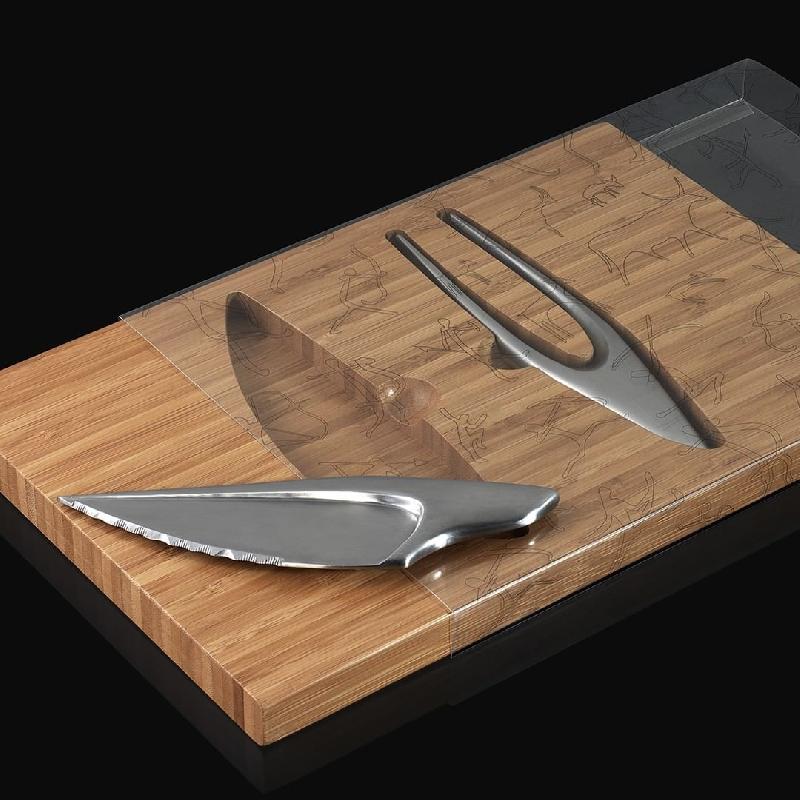 Coffret Couteau + Fourchette Silex - acier inox 18/10 - sur planche en bois - 185 mm - Culter_2