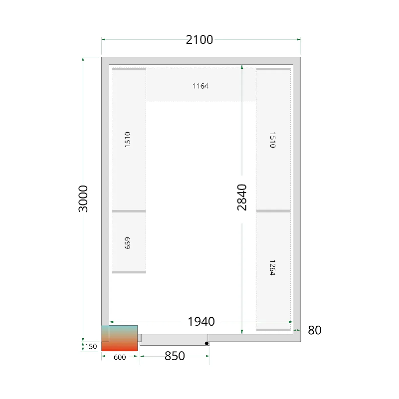 Chambre froide positive CRPF2130WD Blanc 2100 x 3000 x 2200 mm TEFCOLD_2