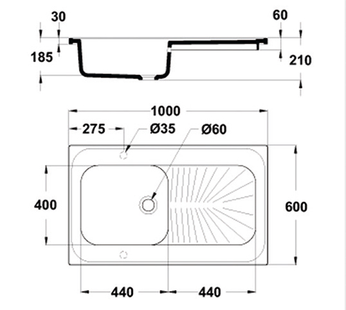 Évier 1 cuve avec 1 égouttoir - 1000 x 600 x 900 mm - Réf ECEXX-1 - BIOLAB_2