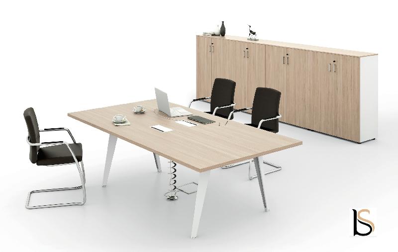 Table de réunion rectangulaire Pigreco - MARTEX - Non, 240, Blanc, Noyer_2