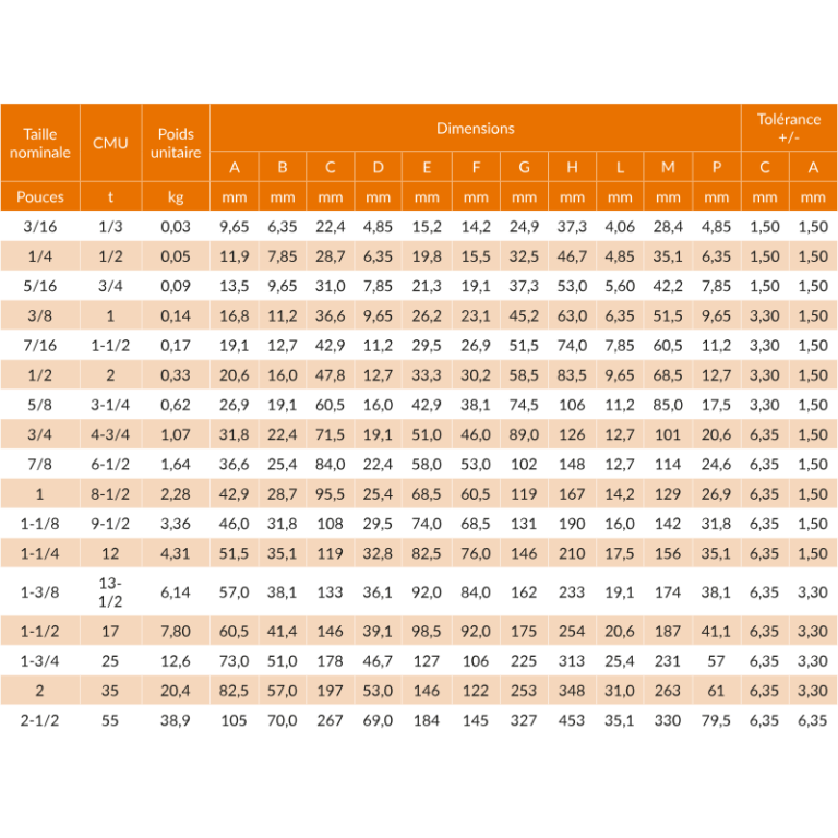 Manille lyre haute résistance Crosby® G-209 avec axe vissé - REF : 43120 - Capacité 0,33t à 55t_2