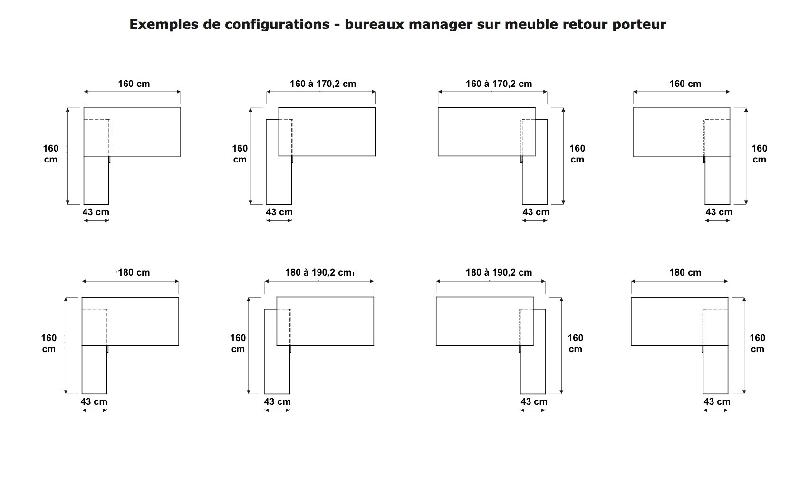 Bureau Manager avec crédence Ogi M - MDD - 180, Blanc, Piètement blanc_2