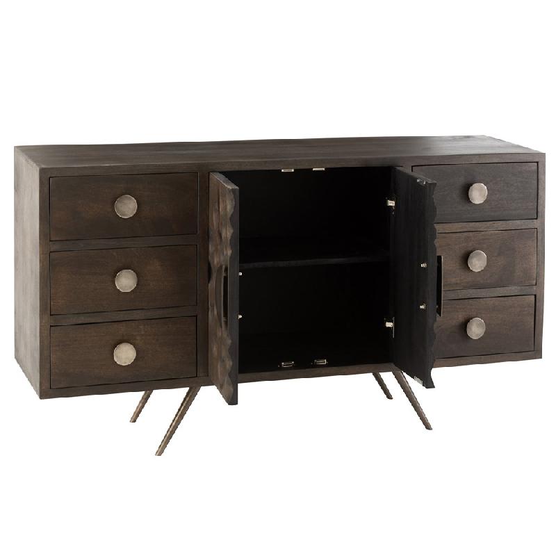 Buffet ethnique Wata - 6 tiroirs en bois de manguier marron avec motifs sculptés_2