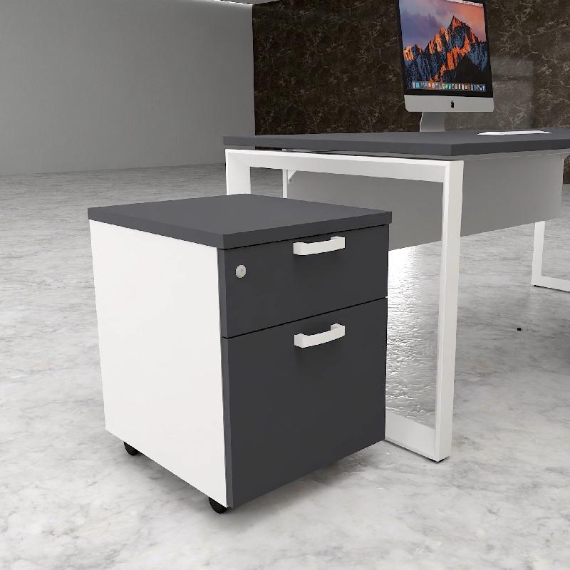 Caisson mobile avec tiroir pour dossiers suspendus - Mobel Linea - Gris anthracite, Blanc pastel_2