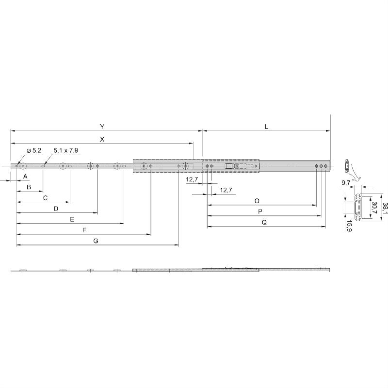 Glissière télescopique universelle SCHROFF, 1 U, 457L_2