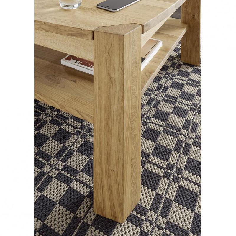 Table basse KALOS - 110 x 70 cm - Chêne massif noueux huilé avec étagère intermédiaire_2