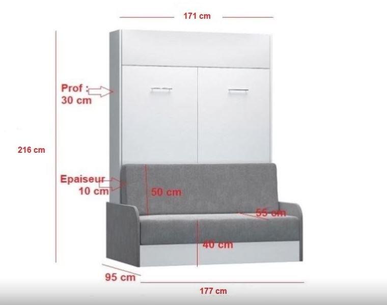 Armoire lit escamotable Dynamo Sofa - canapé avec accoudoirs tissu gris - couchage 160x200 cm_2