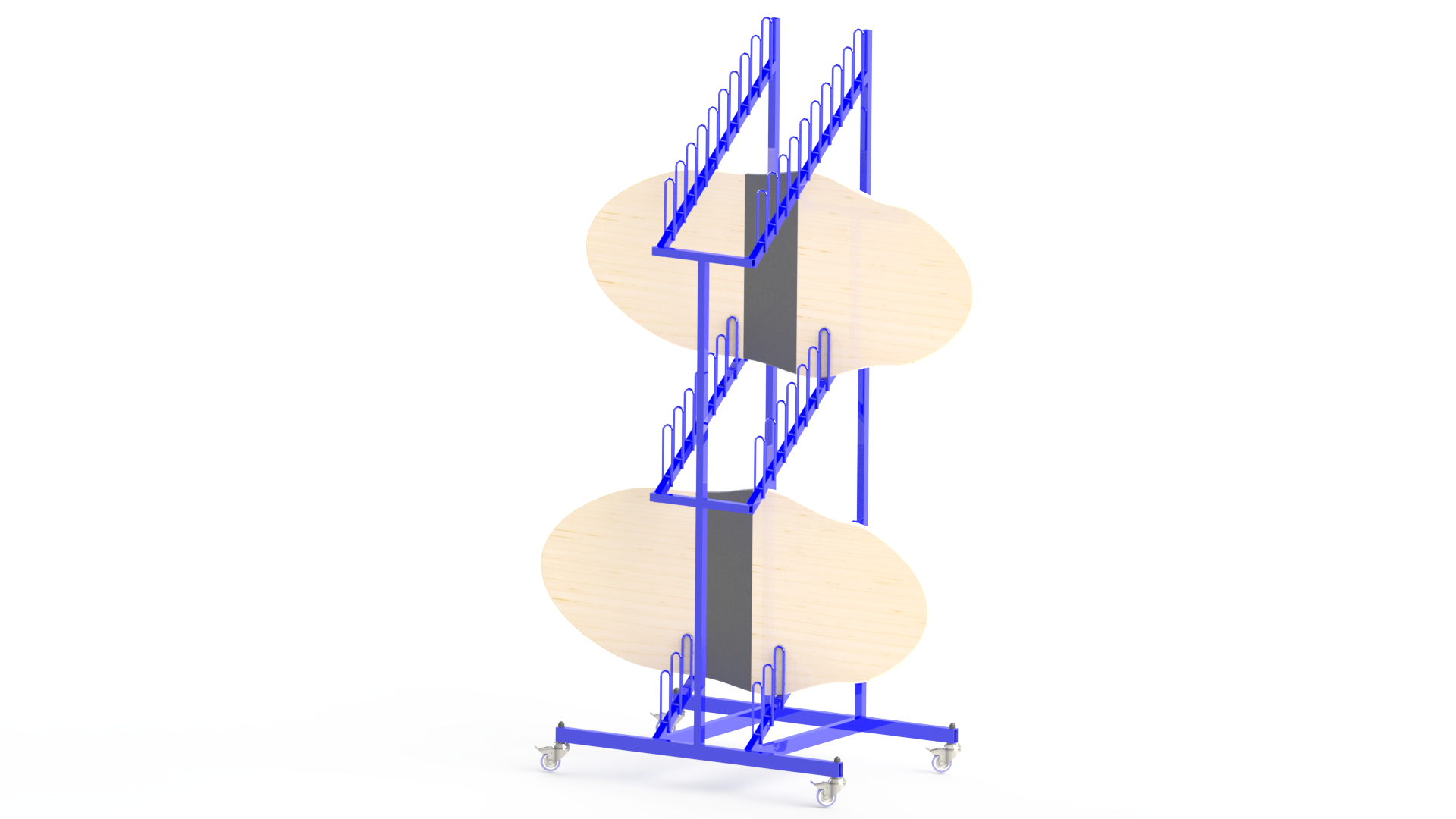 Présentoir mobile en métal - 15 logements sur 3 étages pour planches de surf_0