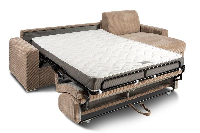 Canapé d'angle convertible DREAMER - ouverture EXPRESS - sommier à lattes 140x197 cm - matelas 16 cm - velours côtelé caramel_2