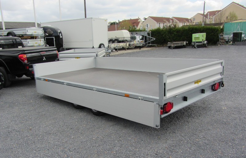 Remorque plateau HUMBAUR HT 353118 - 2 essieux, ridelles alu, roues dessous_2