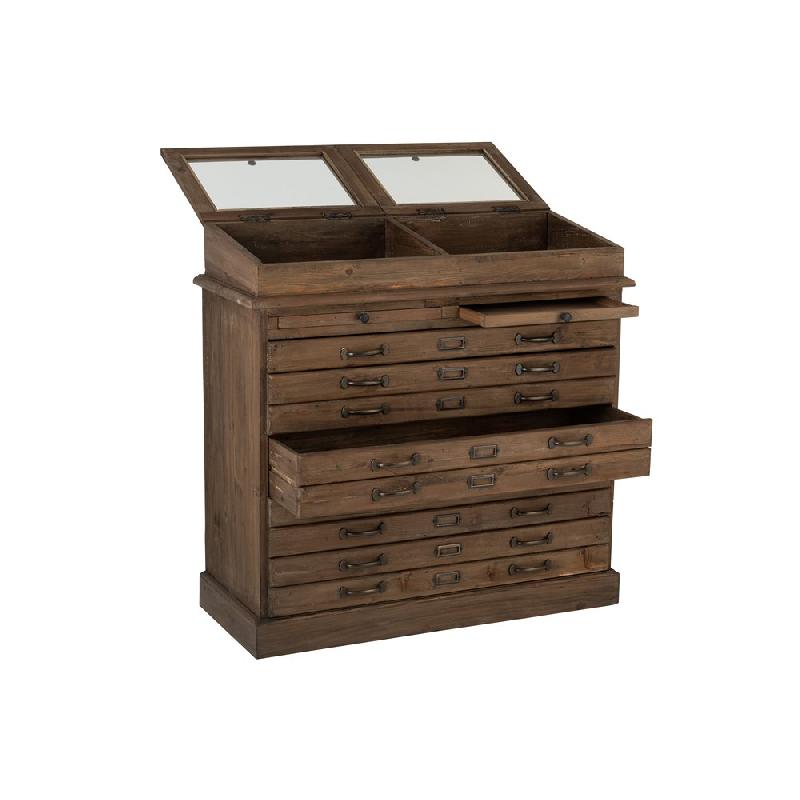 Buffet Soma - 11 tiroirs, 2 vitrines en bois massif vintage - Marron foncé_2