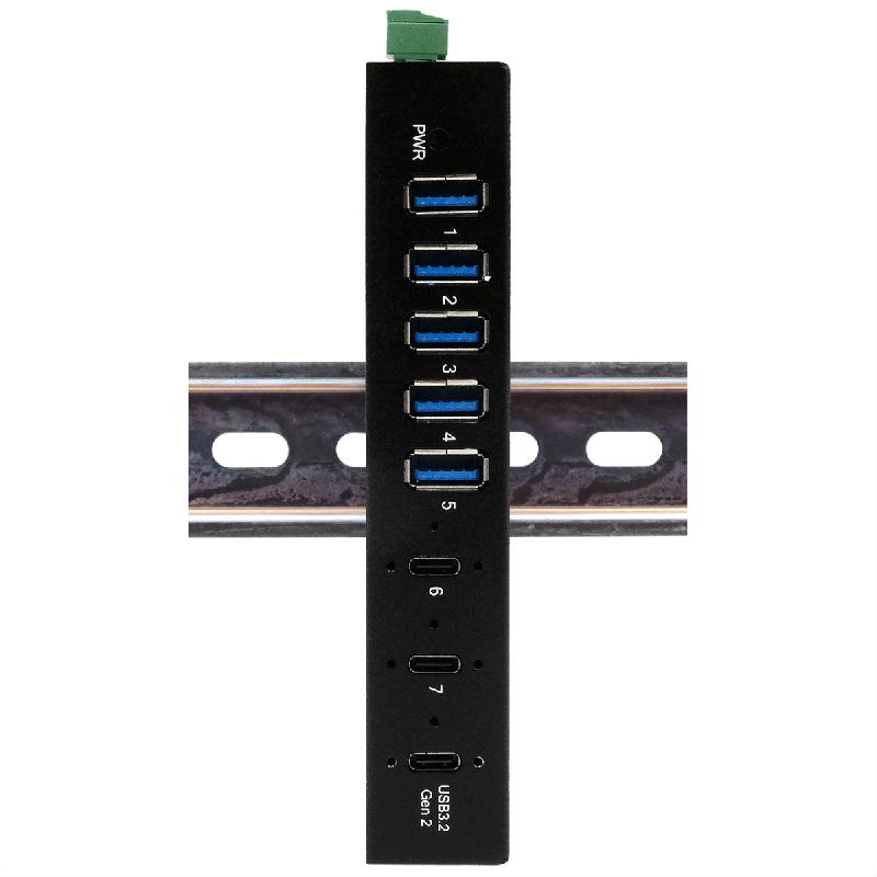 EXSYS EX-12297HMS HUB métallique 7 ports USB 3.2 Gen 2x1, 2x USB-C et 5x USB-A 3.2 Gen 1, pour table, mur et rail DIN_2