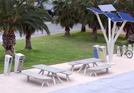 Table pique-nique Sun-Set en béton avec bancs intégrés - Points de connexion intelligents - 100% recyclables_2