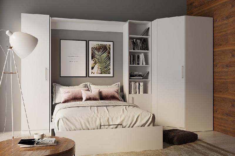 Composition angle lit escamotable blanc - Dynamo Sofa avec canapé noir 140x200 cm - 351x100 cm_2