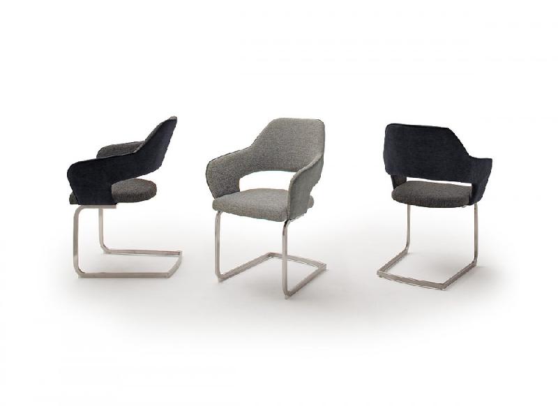 Lot de 2 chaises design NABAS - tissu gris bimatière - pieds luge en acier brossé_2