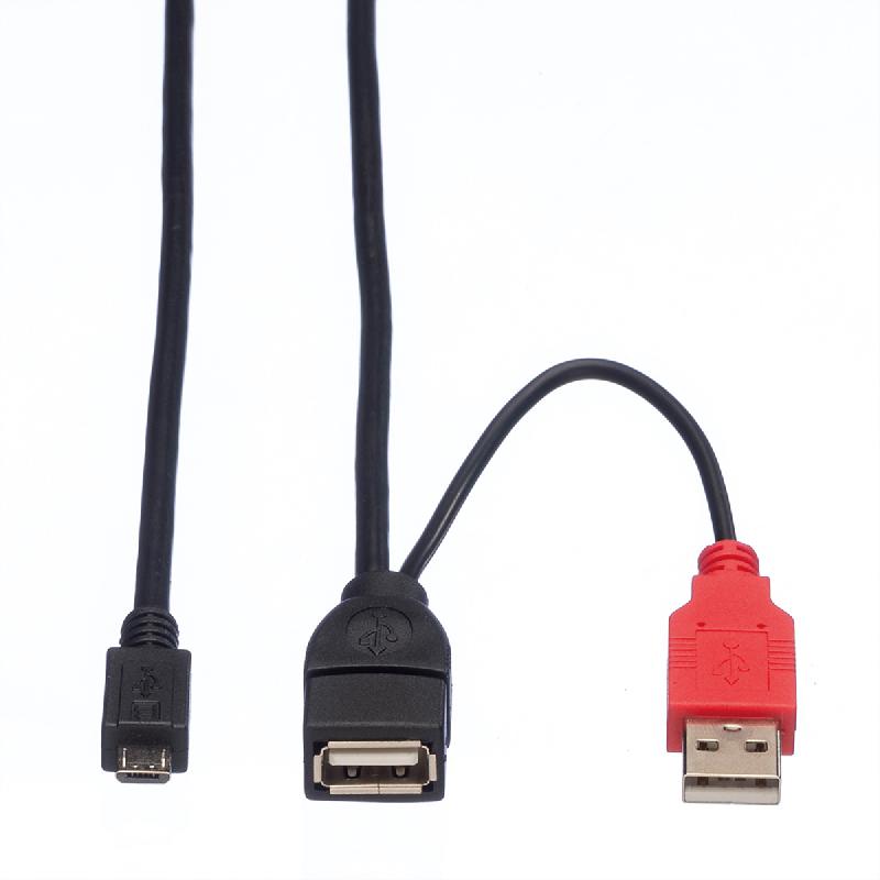 Roline câble usb 2.0 en y, 2x type a (m/f) - micro b m, 1 m_2