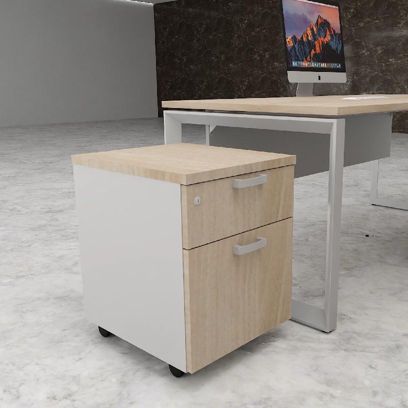 Caisson mobile avec tiroir pour dossiers suspendus - Mobel Linea - Gris aluminium, Acacia clair_2
