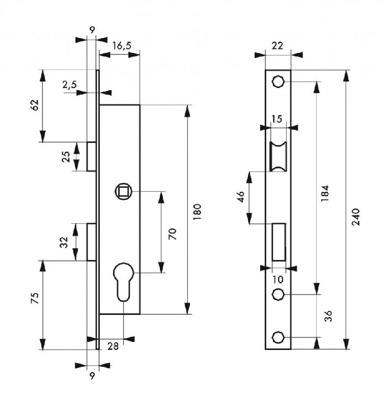 Serrure encastrée THIRARD - à cylindre, axe 16.5 mm, pour menuiserie métallique, avec cylindre nickelé 30x30 mm et 3 clés_2