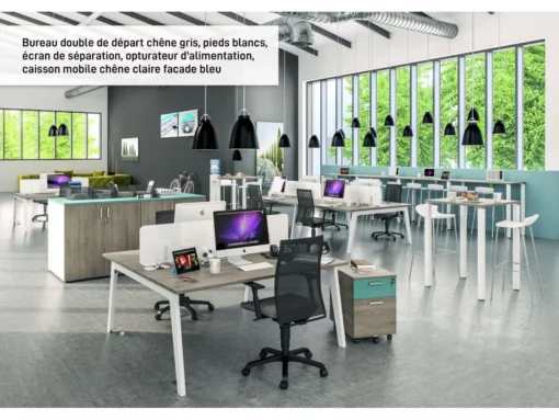 Bureau double STEELY - L120 cm - Double face - Pieds carbone - Plateau imitation Erable - neuf - Panneaux de particules mélaminés haute résistance_2