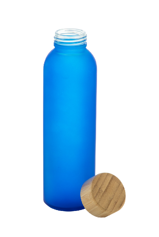 Gourde en verre givré - bouchon en bambou - 500 ml - couleur bleue_2