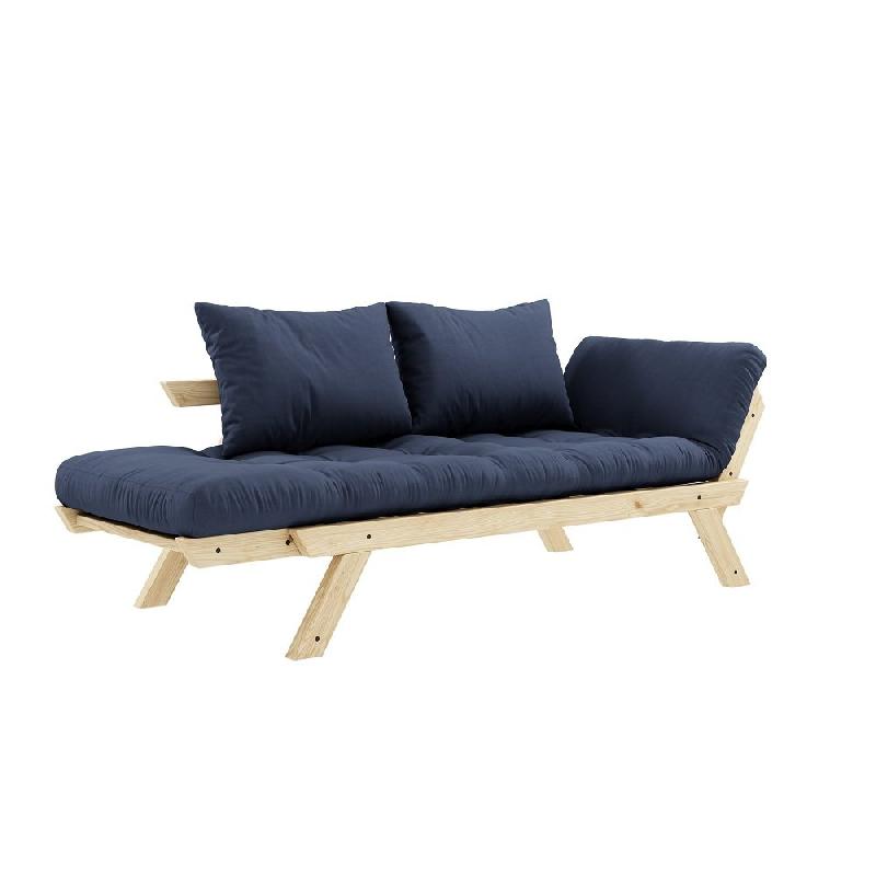 Banquette méridienne convertible futon BEBOP en pin naturel - Coloris bleu marine - Couchage 75x200 cm_2