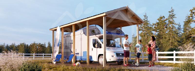 Abri voiture carport camping car 24,5m² / structure en bois / toiture à deux pans en tuile_2