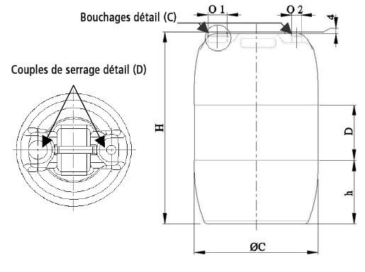 Fût 60L DTN - 2 bondes - 1 poignée - Bleu - Sotralentz_2