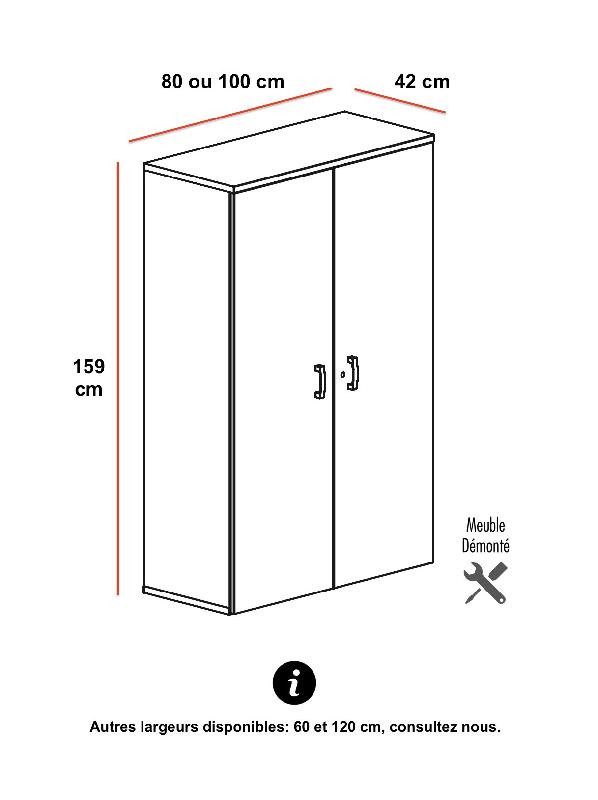 Armoire moyenne avec portes en bois - Mobel Linea - 80, Chêne grisé_3