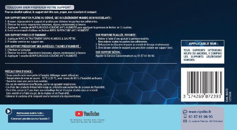 Sous-couche antihumidité RIPOLIN - blanc - 2.5 l - masque taches - intérieur_2