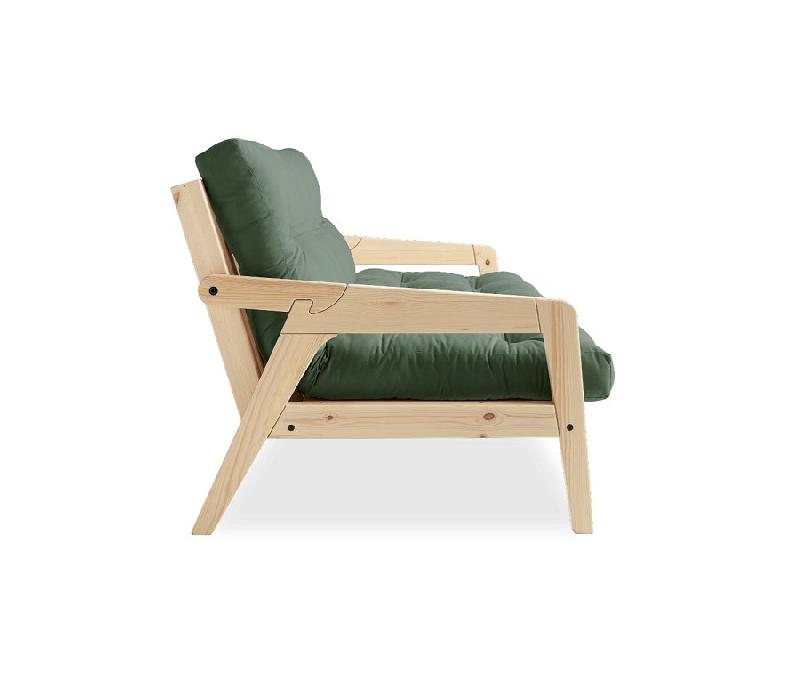 Canapé convertible futon Grab en pin naturel - Coloris vert olive - Couchage 130 x 190 cm - Style scandinave_2