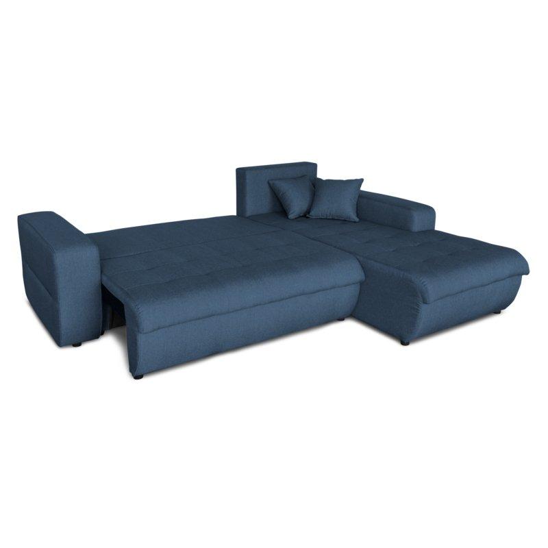 Canapé d'angle scandinave ZELI - convertible avec méridienne à droite et coffre - tissu bleu pétrole_2