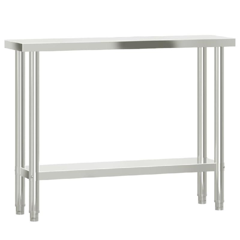 Vidaxl table de travail de cuisine avec étagère 110x30x150 cm inox 3208902_2