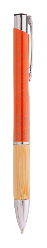 Stylo bille écologique en paille de blé - grip bambou - encre bleue - couleur orange_2