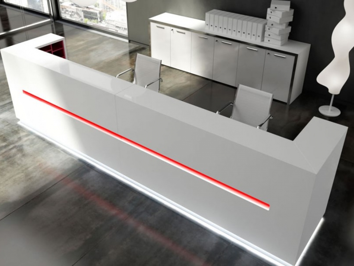 Banque d'accueil lumineuse droite SALVE - Design contemporain avec éclairage LED et finition bois laqué_2