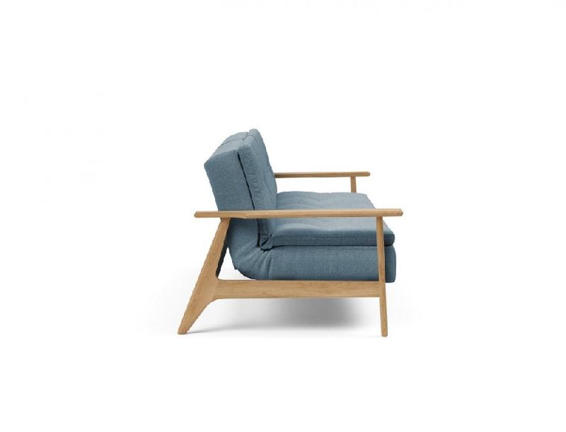 Innovation Living - Canapé lit design Dublexo Frej - Tissu Soft Indigo - Convertible 115x210 cm avec accoudoirs en bois_2