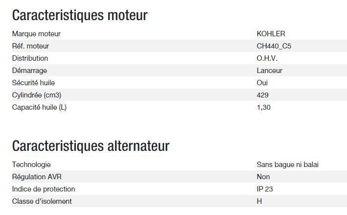 Perform 6500 XL C5 Groupe électrogène - Kohler - Puissance max 6,30 kW - 50 Hz - 230 V_2