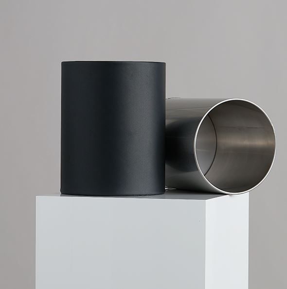 Corbeille de luxe noire - ronde - en simili-cuir avec doublure amovible en acier inoxydable_2
