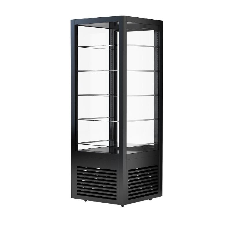 Vitrine réfrigérée à pâtisserie sur roulettes avec 4 côtés vitrés et 5 étagères - couleur noire_2