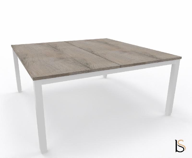 Bureau 2 personnes Tempo avec passe-câbles  - Mobel Linea - 160, Blanc, Chêne moyen_2