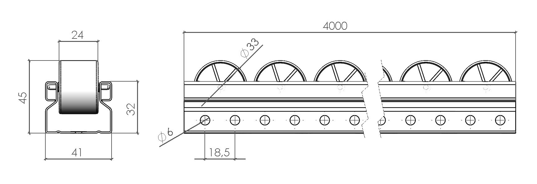 Rail à galets Ø33 mm - largeur 24 mm - barre de 4 m_2
