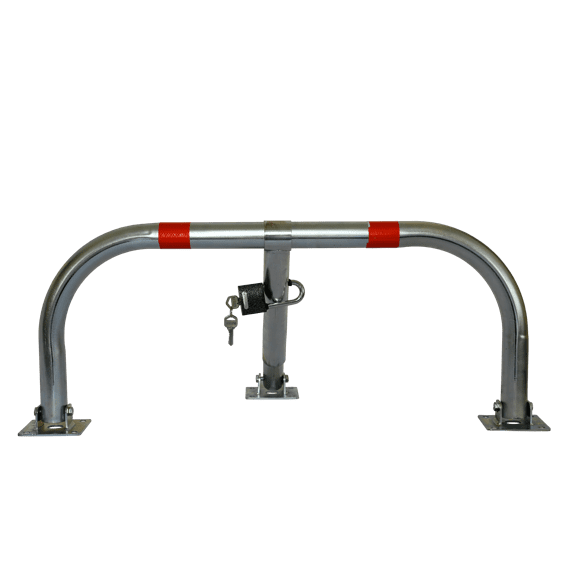 Arceau de parking SPM1 ECO V2 - Tube acier galvanisé Ø 45 mm avec deux bandes rouges, cadenas renforcé et 12 points d'ancrage_2