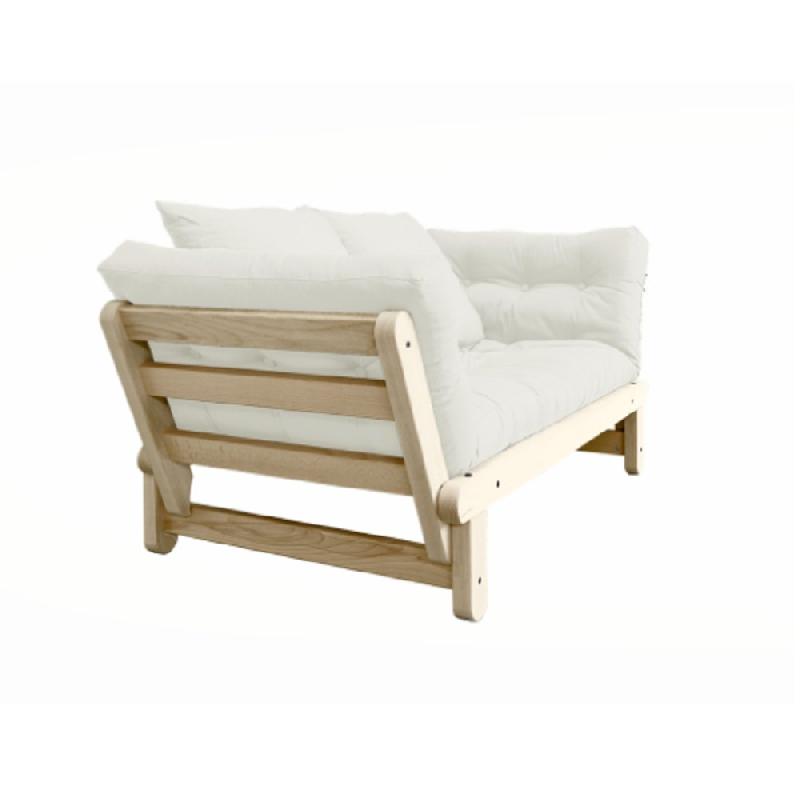 Banquette méridienne futon BEAT en pin naturel - tissu écru - couchage 1 personne 75x200 cm_2