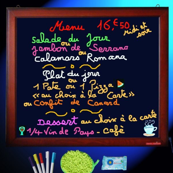 Ardoise lumineuse LED - Cadre bois ou blanc - Parfaite pour menus de restaurants_2