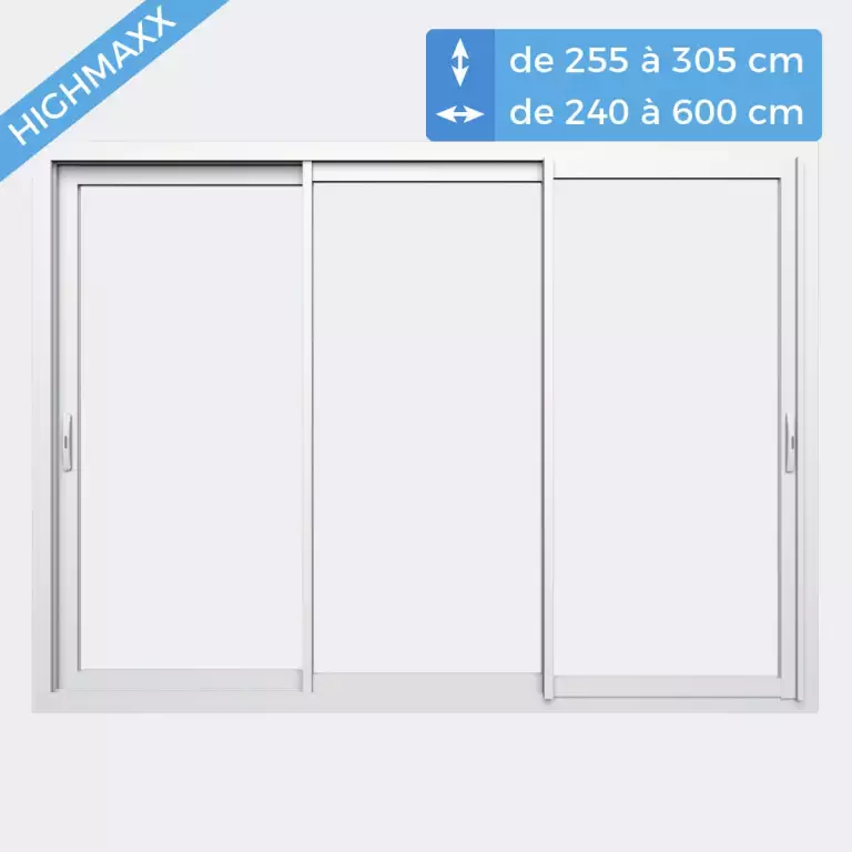 Baie vitrée coulissante en aluminium à 3 vantaux sur 3 rails - Sur mesure - Gamme HIGHMAXX avec double vitrage et bouclier thermique_2